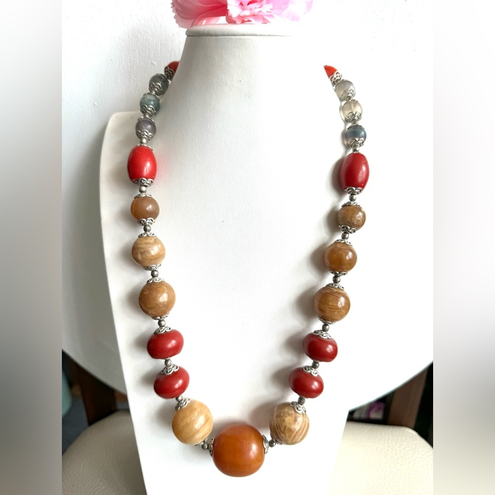 Vintage and beautiful Tibetan style handmade necklace with Akate & Coral 23”inch